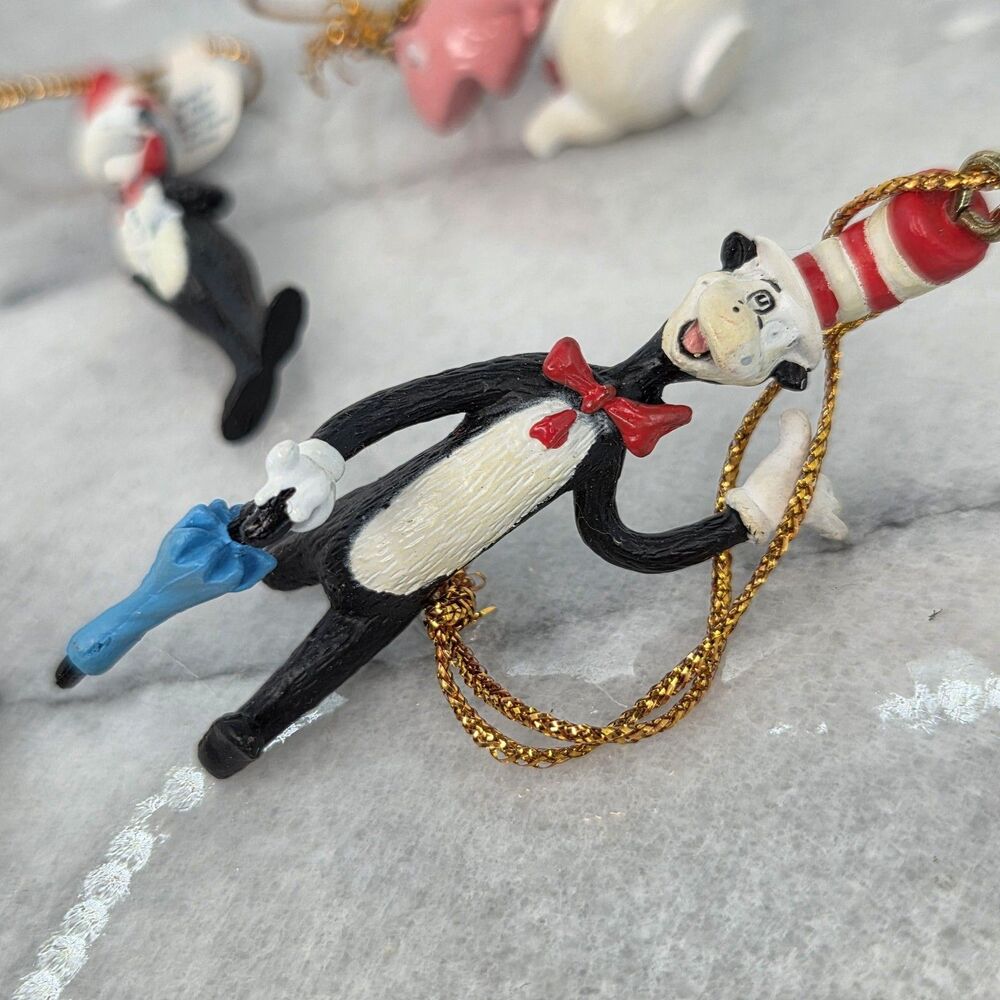 Dr. Seuss Cat in the Hat Ornaments Set of 5 Thing 1 Thing 2 Christmas Tree Mini - Picture 2 of 8